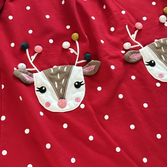 Nula Bug Red Long Sleeve White Polka Dot Dress with 2 Reindeer Pockets Size 5T - Picture 3 of 8